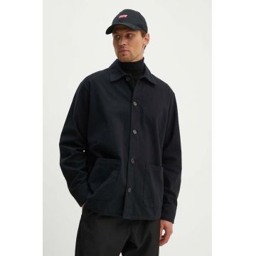 Universal Works cămașă din bumbac TRAVAIL OVERSHIRT bărbați, culoarea negru, cu guler clasic, relaxed, 29905