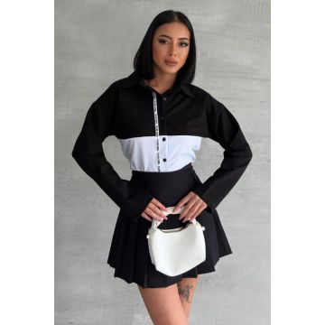 Camasa casual Club Girl, in doua nuante si detaliu imprimat, Alb/Negru