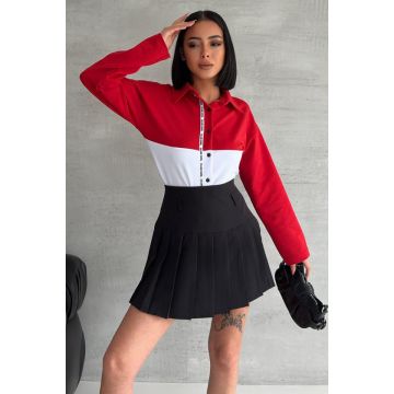 Camasa casual Club Girl, in doua nuante si detaliu imprimat, Alb/Rosu