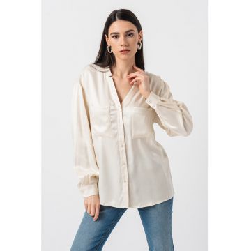 Camasa de satin cu decupaj in V
