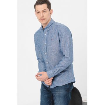 Camasa slim fit din amestec de in Blu Summer