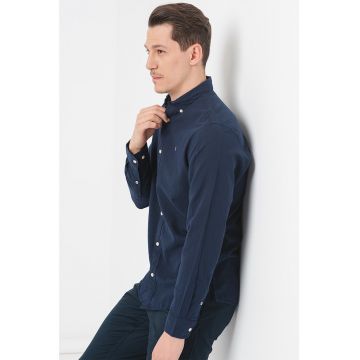 Camasa slim fit din amestec de in Blu Summer