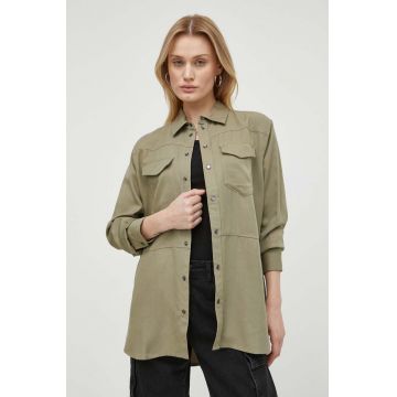 G-Star Raw camasa femei, culoarea verde, cu guler clasic, regular