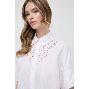 Karl Lagerfeld camasa din bumbac femei, culoarea alb, cu guler clasic, regular