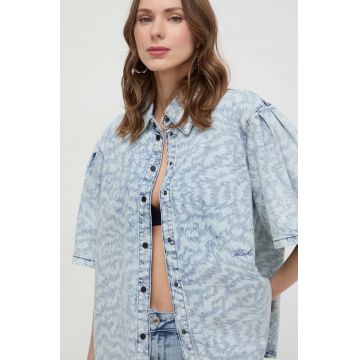 Karl Lagerfeld camasa jeans femei, cu guler clasic, regular