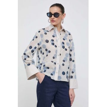 Max Mara Leisure cămașă din bumbac femei, culoarea gri, cu guler clasic, relaxed 2416110000000