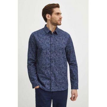 Medicine cămașă bărbați, culoarea bleumarin, cu guler clasic, regular