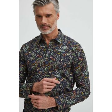 Medicine cămașă bărbați, culoarea bleumarin, cu guler clasic, slim