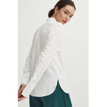 Medicine camasa femei, culoarea bej, cu guler clasic, regular