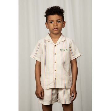 Mini Rodini cămașă din amestec de in pentru copii culoarea bej