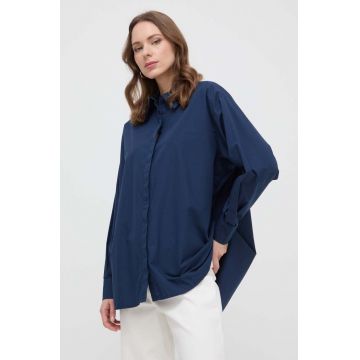 Silvian Heach camasa din bumbac femei, culoarea albastru marin, cu guler clasic, relaxed