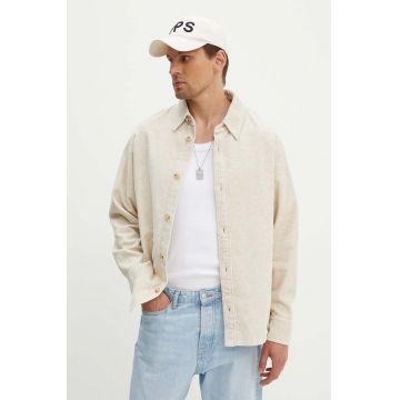 A.P.C. camasa din amestec de in Surchemise Bobby Logo culoarea bej, cu guler clasic, relaxed, COGVV.H02884.AAD