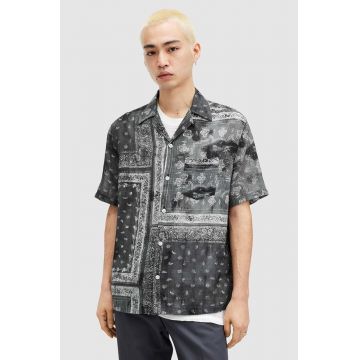 AllSaints camasa din bumbac TIJUANA SS SHIRT barbati, culoarea negru, relaxed, MS558Z