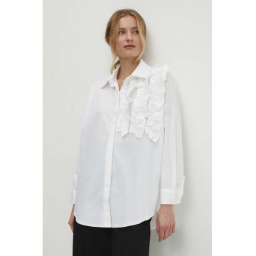 Answear Lab camasa din bumbac femei, culoarea alb, cu guler clasic, relaxed