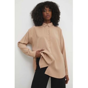 Answear Lab camasa femei, culoarea maro, cu guler clasic, relaxed