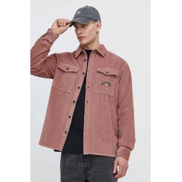 Billabong camasa din velur culoarea roz, cu guler clasic, relaxed, ABYWT00268