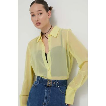 Blugirl Blumarine cămașă femei, culoarea galben, cu guler clasic, regular RA4136.T3854