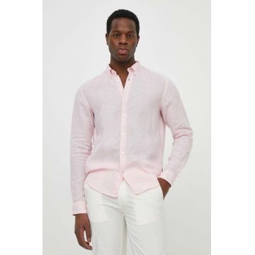 BOSS cămașă de in culoarea roz, cu guler button-down, regular 50513849