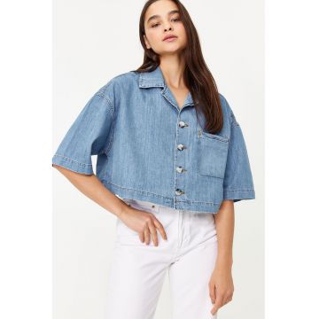 Camasa crop lejera din denim