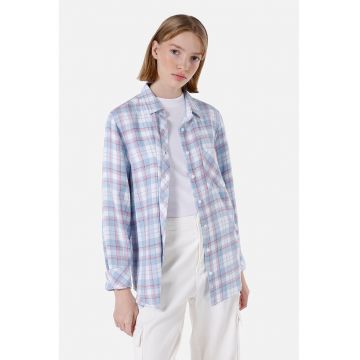 Camasa cu model in carouri si buzunar pe piept Camasa cu model in carouri si buzunar pe piept