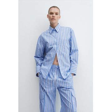 Camasa de bumbac cu model in dungi si guler clasic