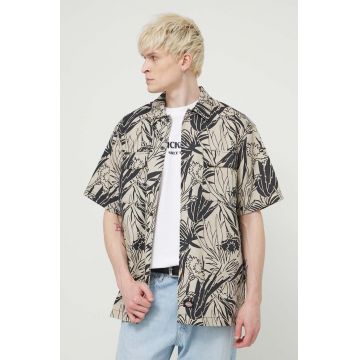 Dickies camasa MAX MEADOWS SHIRT SS barbati, culoarea bej, cu guler clasic, relaxed, DK0A4YS4