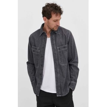 G-Star Raw camasa jeans barbati, culoarea gri, cu guler clasic, regular
