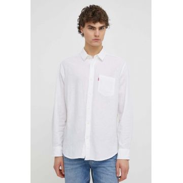 Levi's camasa din bumbac barbati, culoarea alb, cu guler clasic, regular