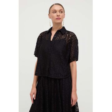 MICHAEL Michael Kors camasa femei, culoarea negru, cu guler clasic, relaxed