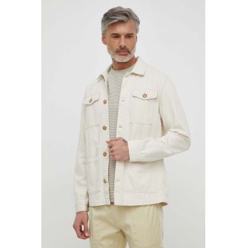 Pepe Jeans camasa jeans Bingham barbati, culoarea bej, cu guler clasic, regular