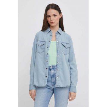 Pepe Jeans camasa jeans Ivy femei, cu guler clasic, regular