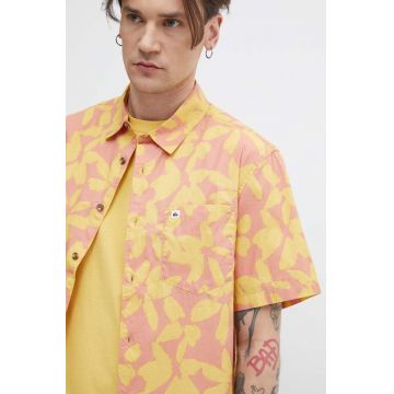 Quiksilver camasa din bumbac barbati, culoarea portocaliu, cu guler clasic, regular