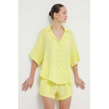 Rip Curl camasa din bumbac femei, culoarea galben, cu guler clasic, relaxed