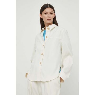 Samsoe Samsoe camasa ESMEL femei, culoarea bej, cu guler clasic, regular, F23300164