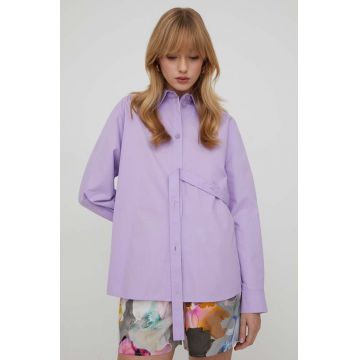 Stine Goya cămașă din bumbac Martina Solid femei, culoarea violet, cu guler clasic, relaxed SG5801