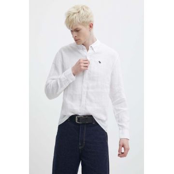 Abercrombie & Fitch camasa de in culoarea alb, cu guler button-down, regular