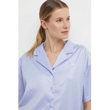 adidas Originals camasa femei, culoarea violet, cu guler clasic, relaxed, IS3849