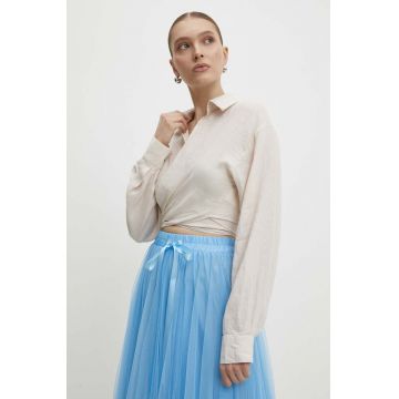Answear Lab camasa de in culoarea bej, cu guler clasic, relaxed