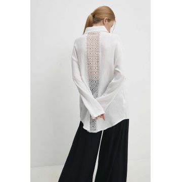 Answear Lab camasa din bumbac femei, culoarea alb, cu guler clasic, relaxed