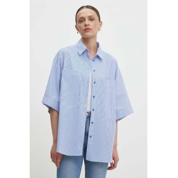 Answear Lab camasa din bumbac femei, culoarea albastru marin, cu guler clasic, relaxed