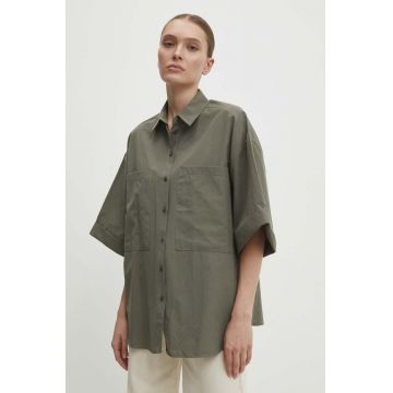 Answear Lab camasa din bumbac femei, culoarea verde, cu guler clasic, relaxed