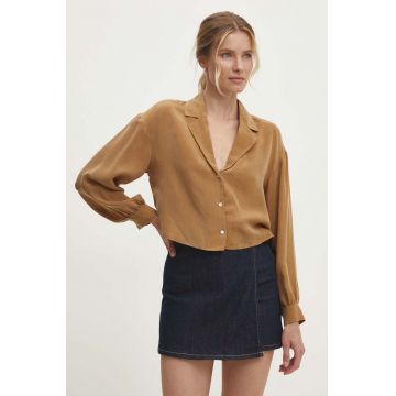 Answear Lab camasa femei, culoarea maro, cu guler clasic, relaxed