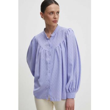 Answear Lab camasa femei, culoarea violet, cu guler stand-up, relaxed