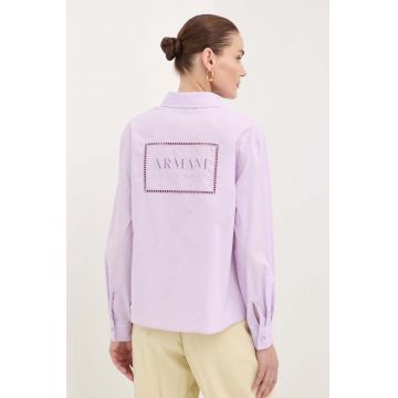 Armani Exchange camasa din bumbac femei, culoarea violet, cu guler clasic, regular, 3DYC27 YN4RZ