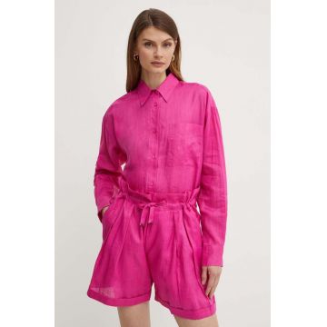 BOSS Orange cămașă femei, culoarea violet, cu guler clasic, relaxed 50511766