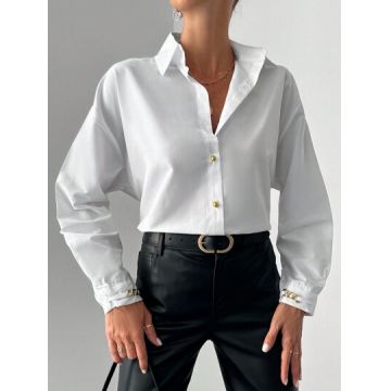 Camasa cu guler si accesorii aurii, alb, dama, Shein