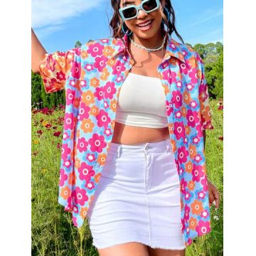 Camasa cu imprimeu floral, multicolor, dama, Shein