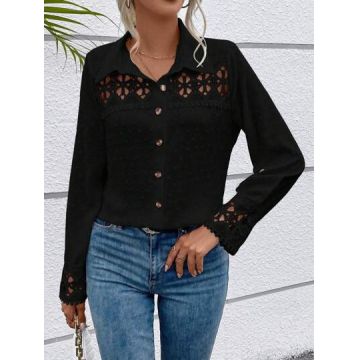 Camasa cu model broderie, negru, dama, Shein