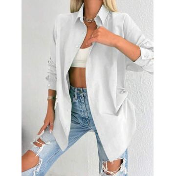 Camasa cu nasturi si maneca lunga, alb, dama, Shein