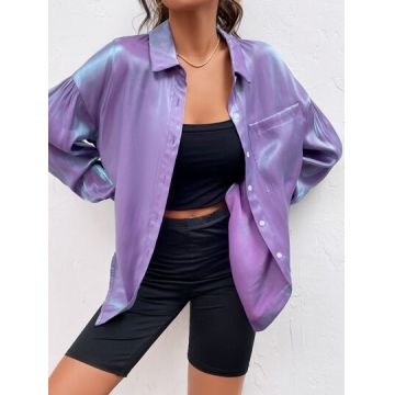 Camasa oversized, cu buzunar si nasturi, mov, dama, Shein